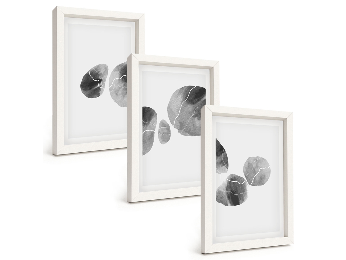 Composição De Quadros Na Parede Manchas De Tinta, Arte Abstrata Moldura Branca Quadros Para A Sala De Estar Espelharte (3 Peças 20x30 Cm)