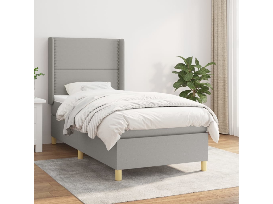 Vidaxl Cama Com Molas/colchão 100x200 Cm Tecido Cinzento-claro