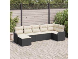 Vidaxl Conjunto De Sofá De Jardim 7 Unid. Preto E Branco Vime Pe