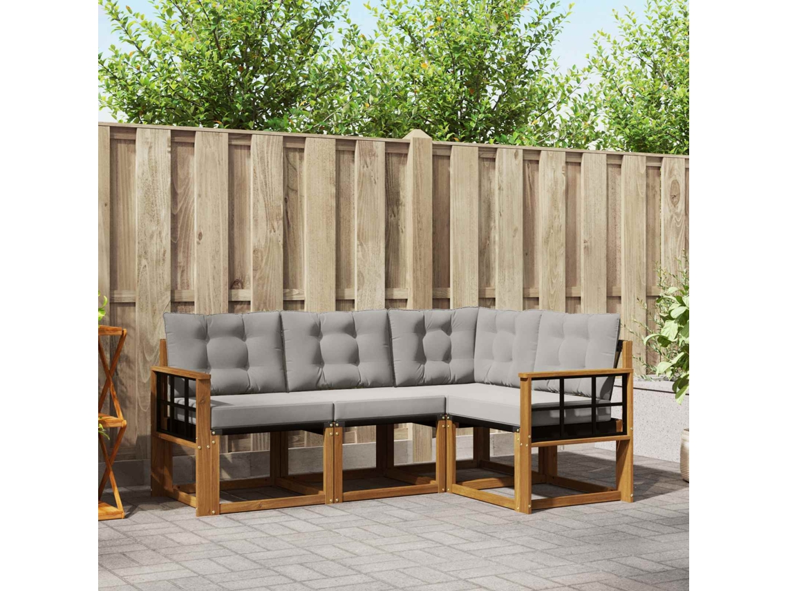 Vidaxl Conjunto De Sofás Para Exterior 4 Pcs Cinza Natural E Claro