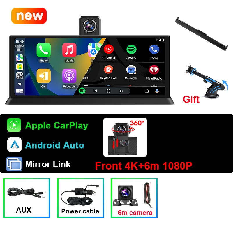 (nova Câmera Veicular 4k De 11,3 Polegadas Com Gps E Lente Dupla De 6 M) E Carplay Sem Fio.