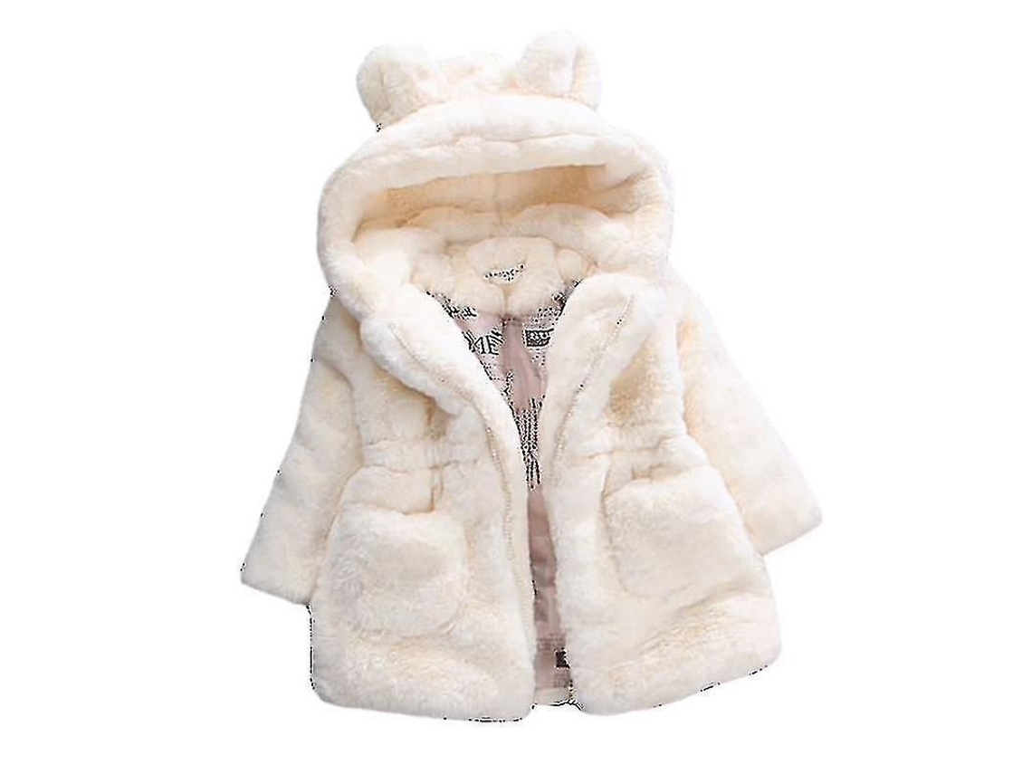 Jaqueta De Urso Teddy Com Capuz De Pelo Falso Macio Para Meninas Inverno Acolhedora Plush Espessa Outerwear Branco