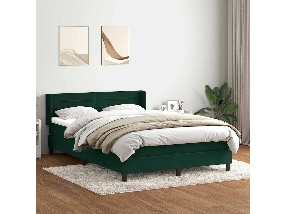 Vidaxl Cama Com Molas/colchão 160x220 Cm Veludo Verde-escuro