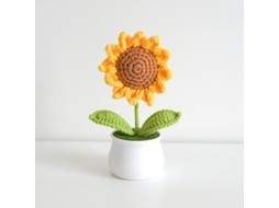 Flor de Crochê com Vaso, Girassol Artificial de Crochê, Decoração para Planta Feita À Mão em Crochê, para Casa e Escritório AQUAFORGE