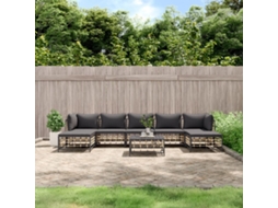 Conjunto de 8 Pcs Lounge de Jardim com Almofadões Vime Pe Antracite PANGSHIYUAN