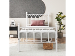 Cama Individual 90x200cm Estrutura Metálica, Cabeceira e Pés Estilo Vintage, Arrumação, Branco NOVELA