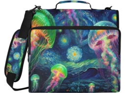 Pasta Com 3 Argolas E Estampa De Água Viva Neon Starry Night Laptop 14 Polegadas, Capa Impermeável Com Zíper