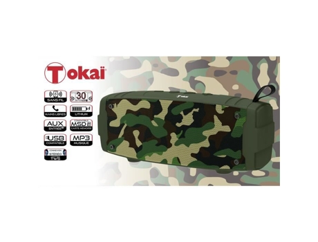 Alto Falante Portátil Sem Fio Camouflage Tws Tokai Rádio Fm 9h De Duração Da Bateria