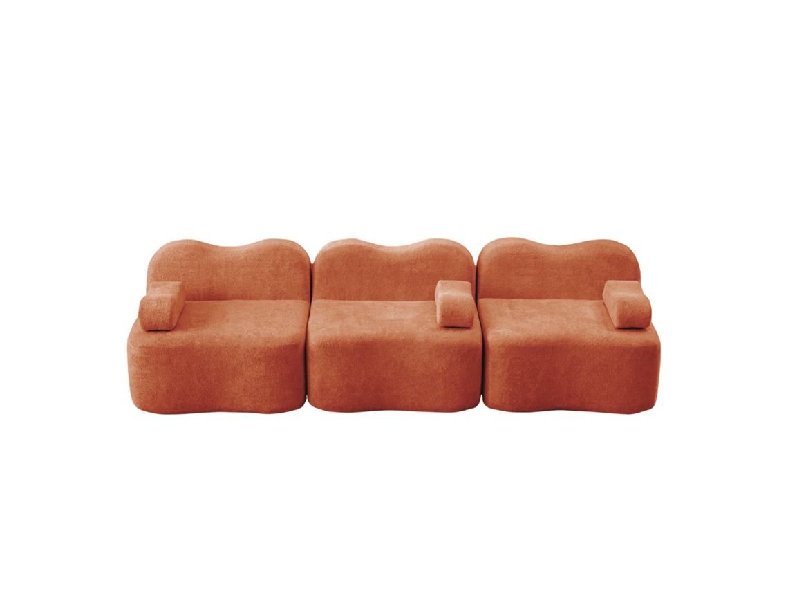 Sofá Modular De 3 Lugares Em Espuma Densa 32d, Design Ondulado, Assento Profundo, Almofadas De Braço Móveis, Ideal Para Sala De Estar Laranja