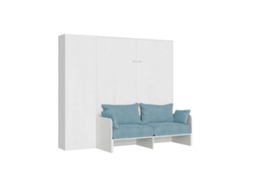 Cama De Casal Dobrável Kentaro 160 Cm Com Sofá E Coluna Em Branco Cinza E Azul Claro