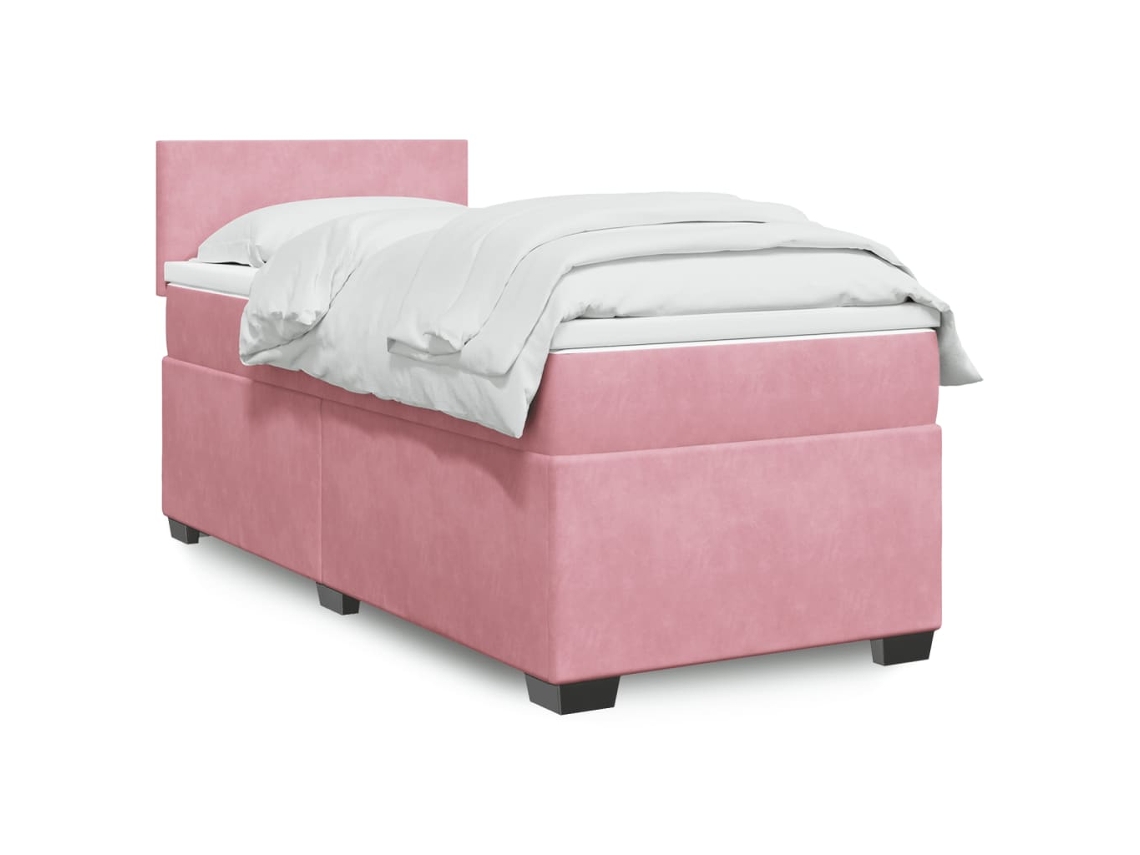 Cama Com Molas/colchão 90x200 Cm Veludo Rosa