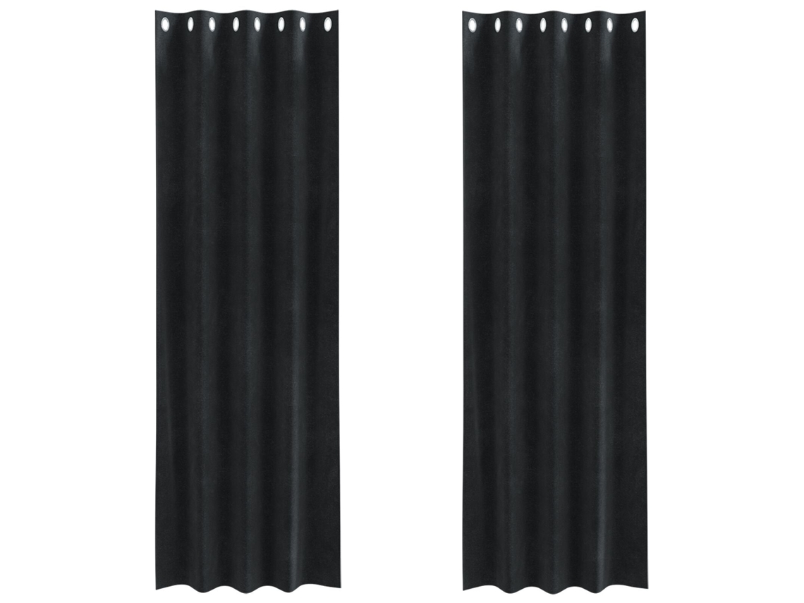Conjunto 2 Cortinas Opacas Vidaxl Preto Veludo (140 X 245 Cm)