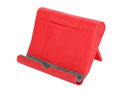 Suporte de mesa multifuncional dobrável e portátil em plástico para celular e tablet, vermelho.