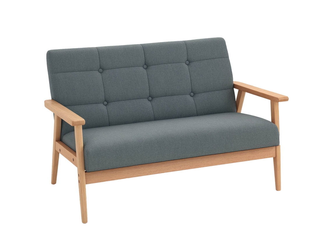 Sofá 2 Lugares Escandinavo S/MARCA, apoios de braço, pernas de madeira, 115x66,5x73cm, cinza