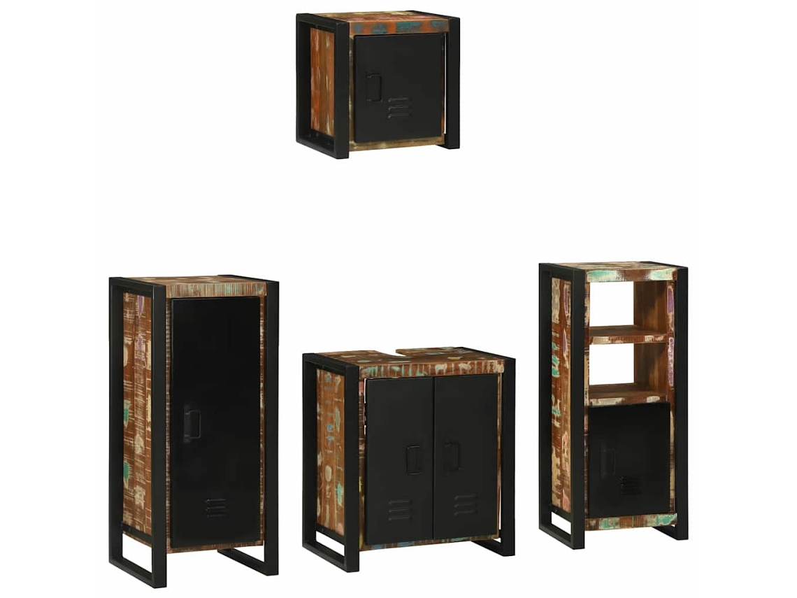 Vidaxl Conjunto De Móveis Para Banheiro 4 Unid. Multicolorido E Preto