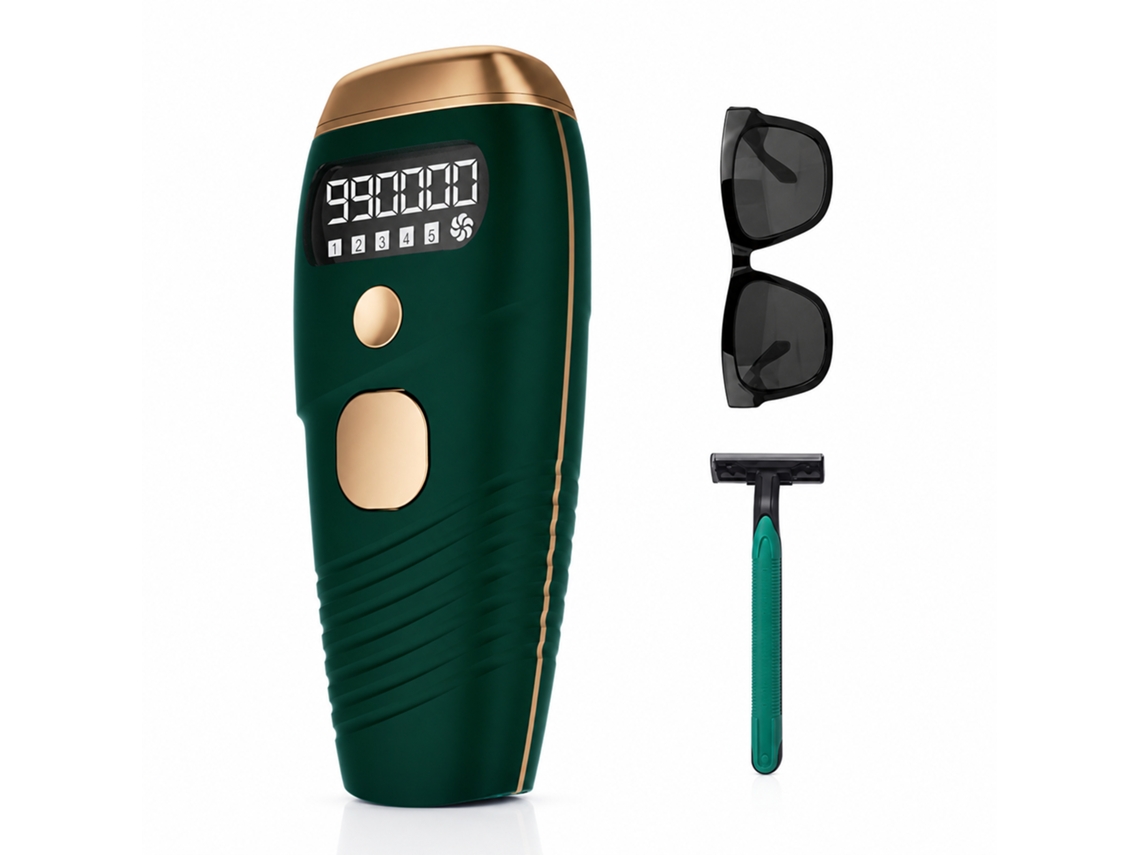 Aparelho de Depilação Ipl com Resfriamento, 990.000 Flashes, 5 Níveis, Dois Modos CHRONUS (verde)