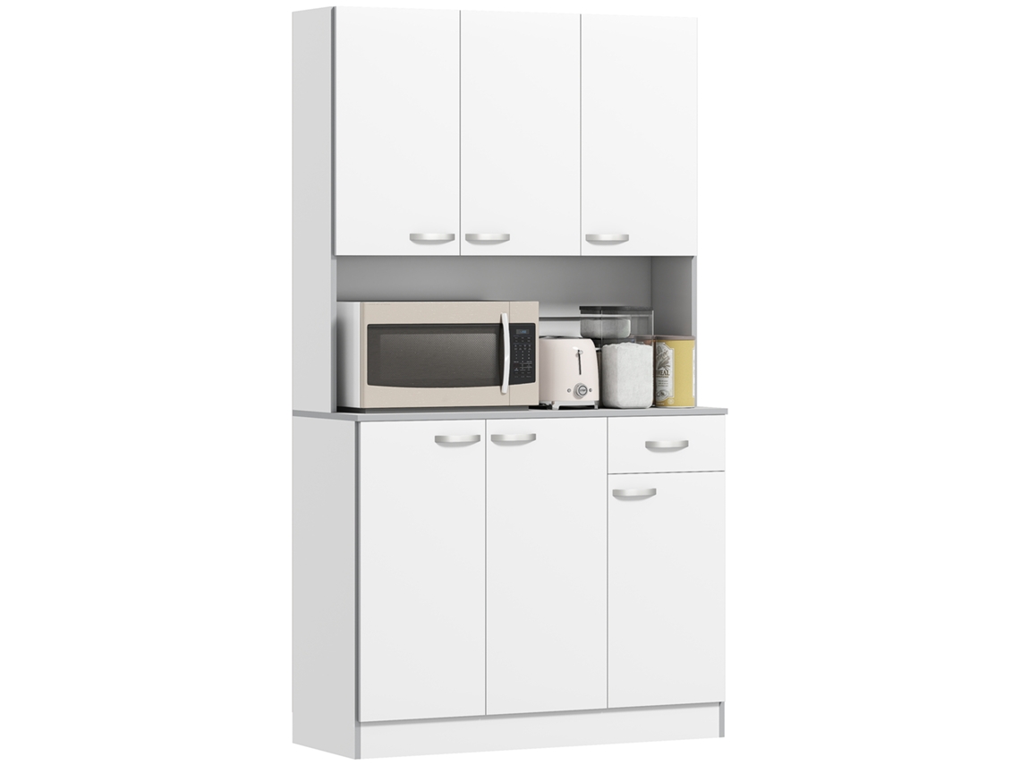 Aparador Moderno de Cozinha com Gaveta e Armários. na Madeira. 101x39x180 Cm. Branco e Cinza Ge