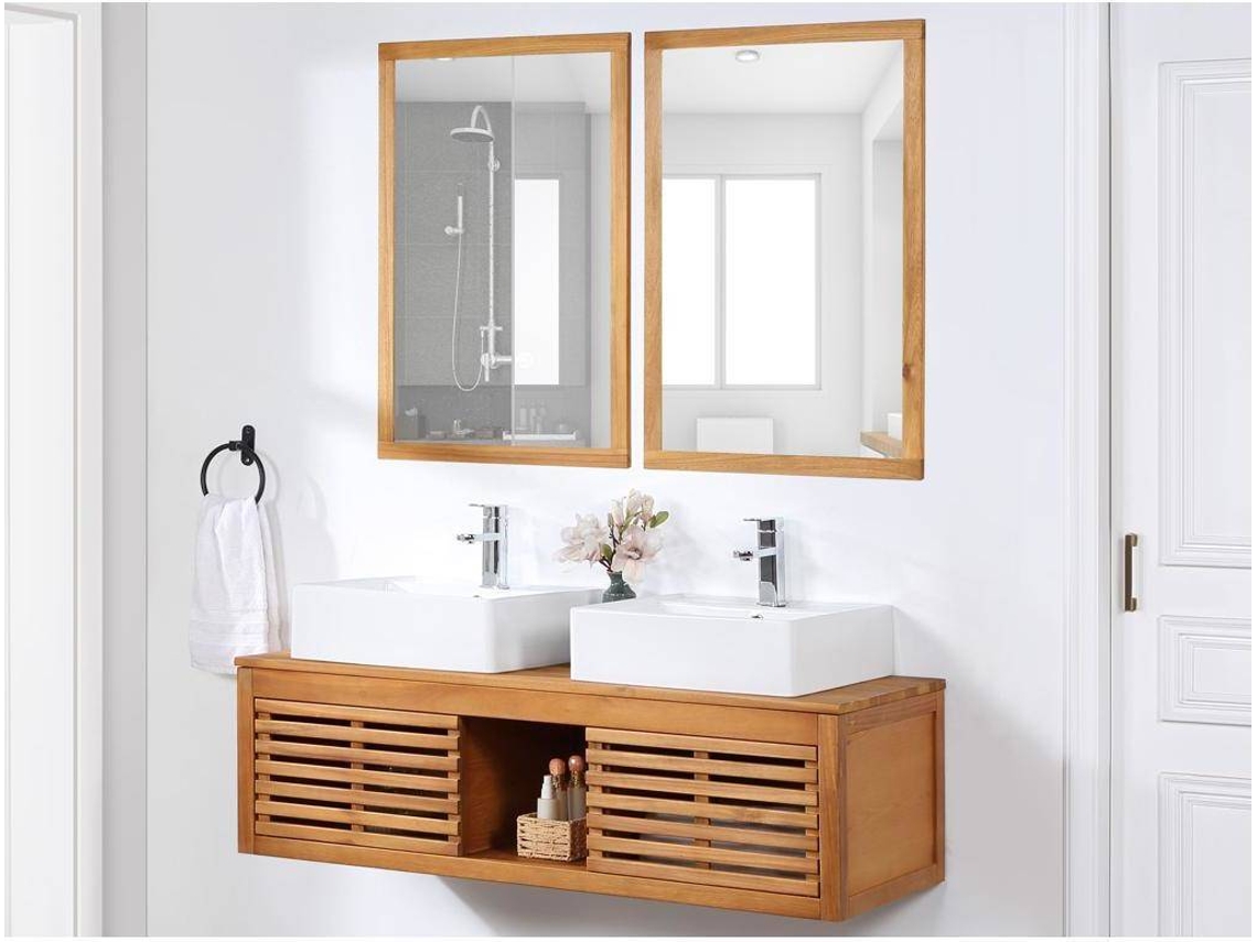Móvel Lavatório Duplo Penebel VENTE-UNIQUE.PT (Natural Escuro - Madeira - 130x50x130 cm)