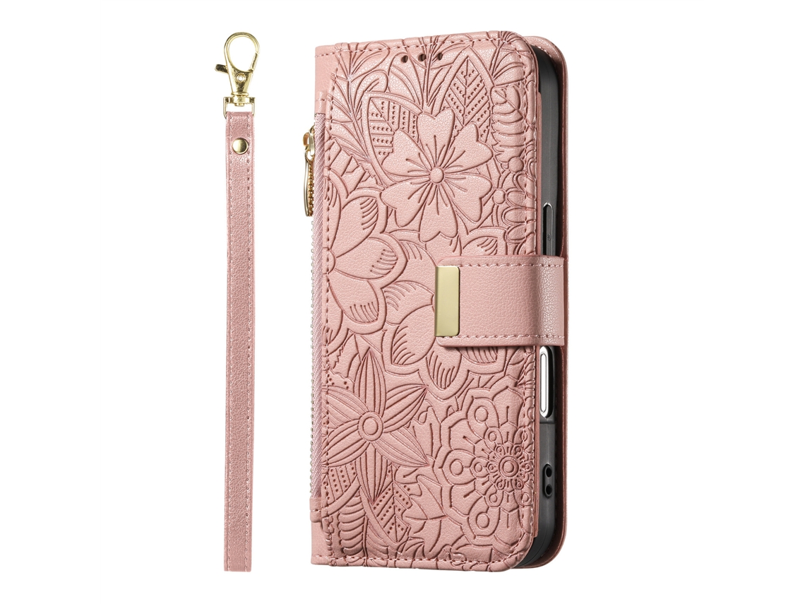 Capa Para Celular Com Cordão E Compartimento Completo Para Cartões.rosa Com Cordão Combinando, Moto Edge 70 (internacional) / Moto X70 Air (nacional)
