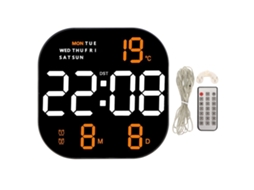 Relógio digital LED Baok com visor grande, USB 5V, controle remoto, multifuncional, indicador de temperatura e luz laranja para sala de estar e escritório.