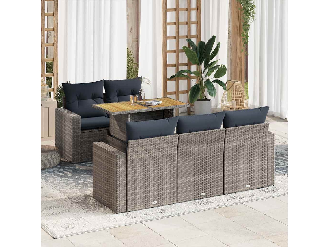 Vidaxl 6 Pcs Conjunto Sofás De Jardim Com Almofadões Vime Cinzento