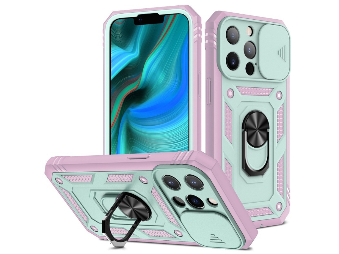 Capa Para Iphone 14 Pro Com Protetor De Anel Deslizante E Proteção 3 Em 1 - Rosa
