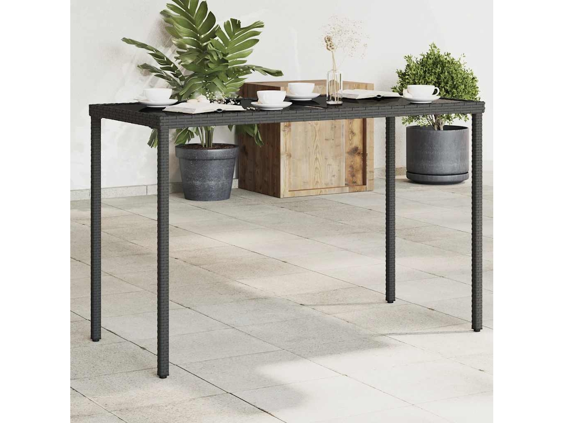 Vidaxl Mesa De Jardim Com Tampo De Vidro 115x54x74 Cm Vime Pe Preto