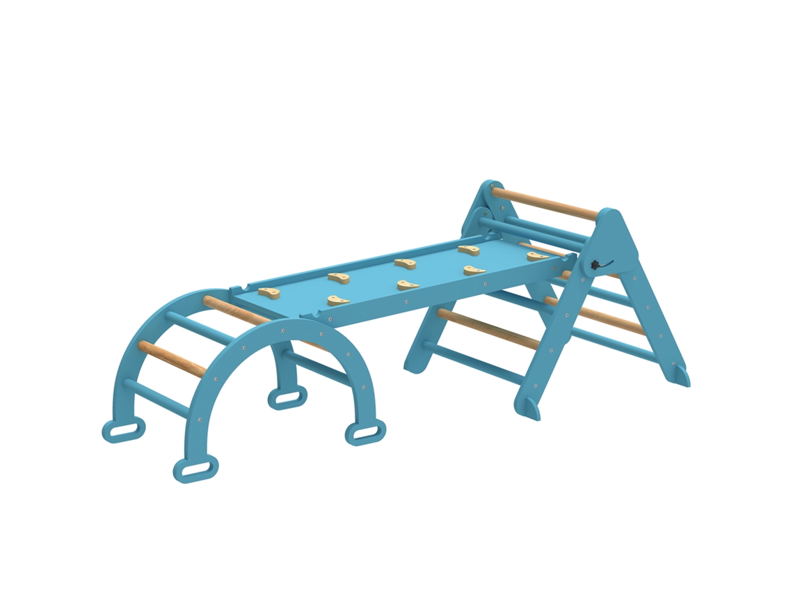Triângulo De Escalada 7 Em 1 Com Arco E Rampa Para Crianças De Madeira Dobrável Para 18-48 Meses 188x70 Cm Azul