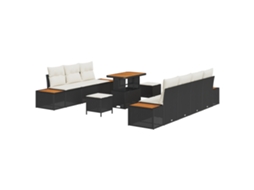 Conjunto 10 Conjunto De Sofá De Jardim Vidaxl Preto Vime Pe (90 X 55 X 71 Cm)