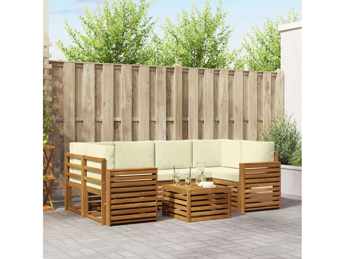 Vidaxl Conjunto De Sofás Para Exterior 7 Unid. Natural E Creme