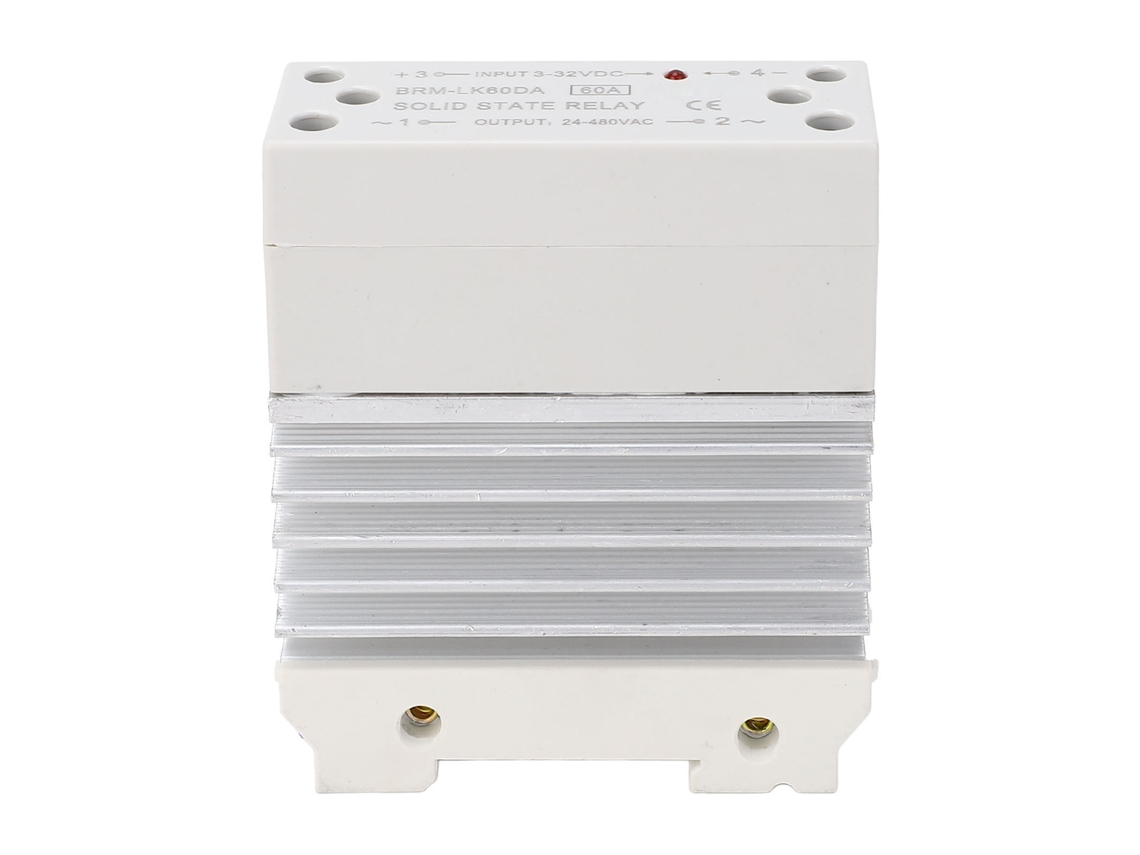Relé De Estado Sólido Monofásico 60a Com Dissipador 3-32vdc 24-480vac Módulo Din Rail 35mm