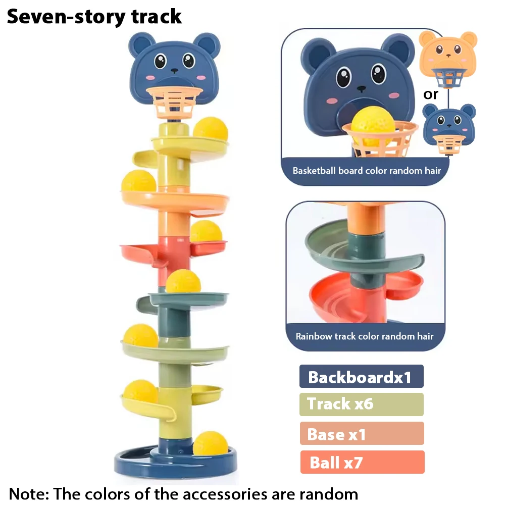 (7º Andar) Torre De Bolas Rolantes Para Empilhar - Brinquedo Educativo Infantil, Quebra-cabeça Com Pista Giratória