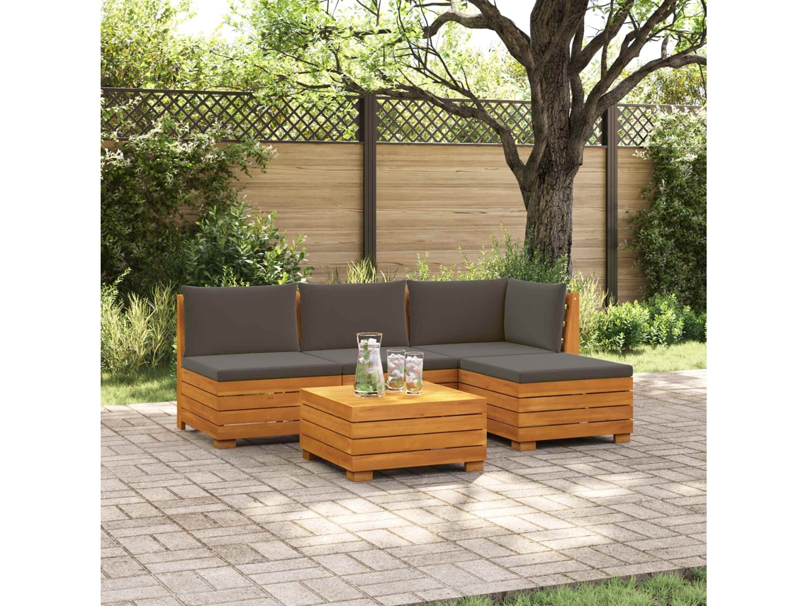 Vidaxl Conjunto De Sofás Para Exterior Com Almofada 5 Peça Castanho