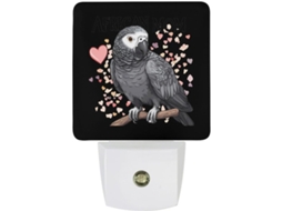 Belo Abajur de Parede em Papagaio Cinza, Formato Africano, com LED e Sensor Crepuscular
