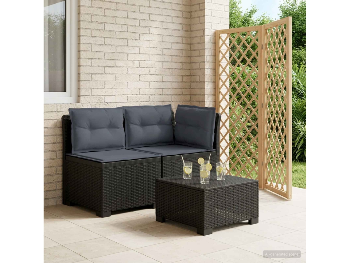 Vidaxl Sofá De Jardim 2 Lugares Com Almofadas Look Rattan Pp Antracite