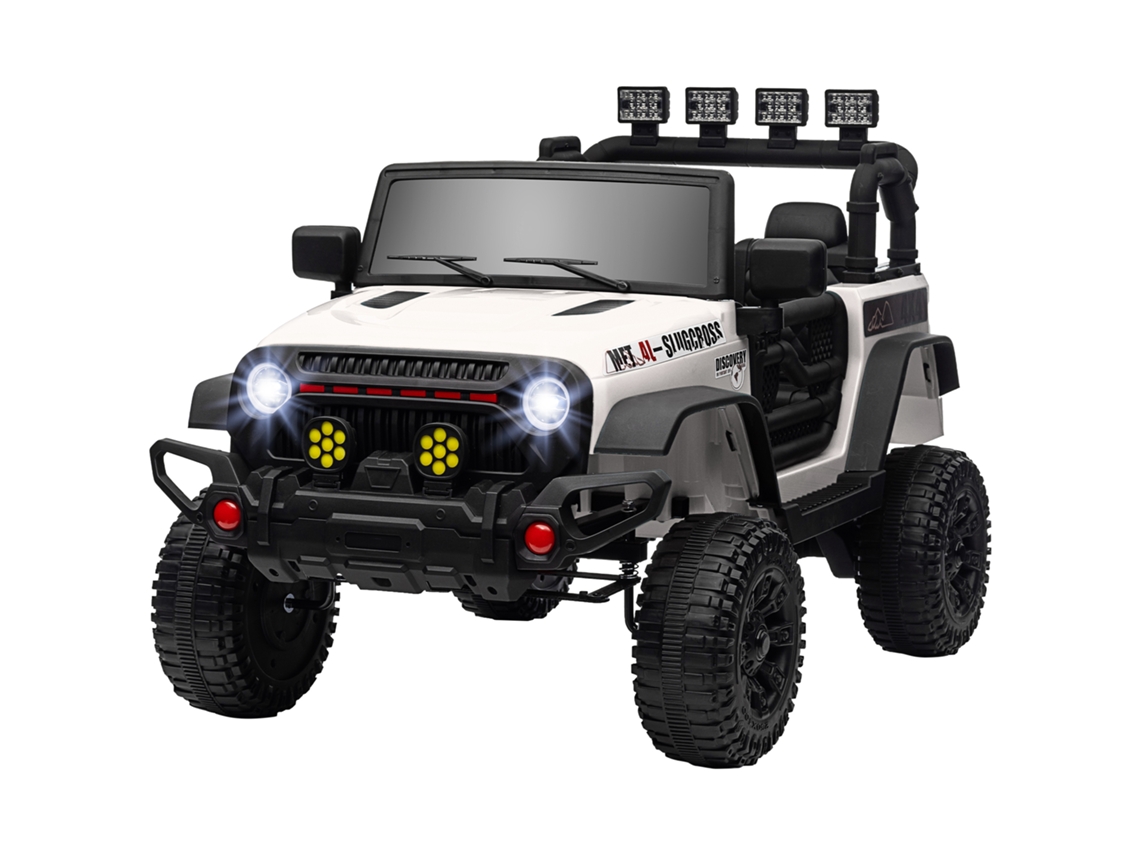 Carro Elétrico Para Crianças Com Bateria De 12v Controlo Remoto Faróis Led Buzina E Música 100x63x65 Cm Branco