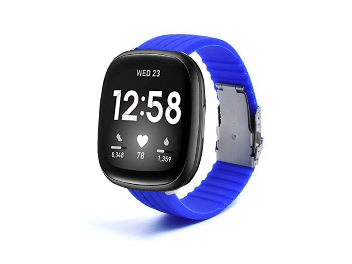 Bracelete Silicone Stripe Adaptável Fitbit by Google Sense 2 Azul Claro