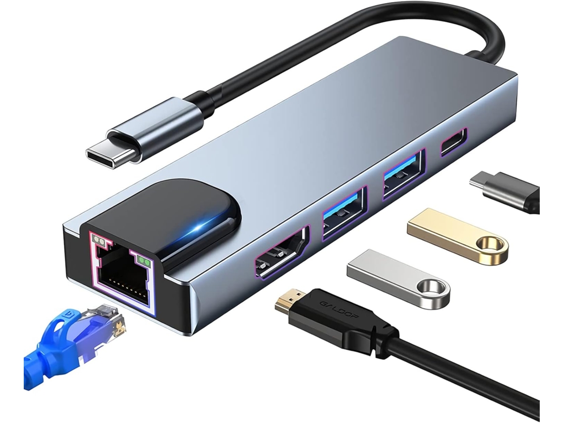 Hub Usb c Multiportas, Estação de Acoplamento 5 em 1 com Hdmi 4k, Ethernet, Usb 3.0, Pd de 100 W AQUAFORGE