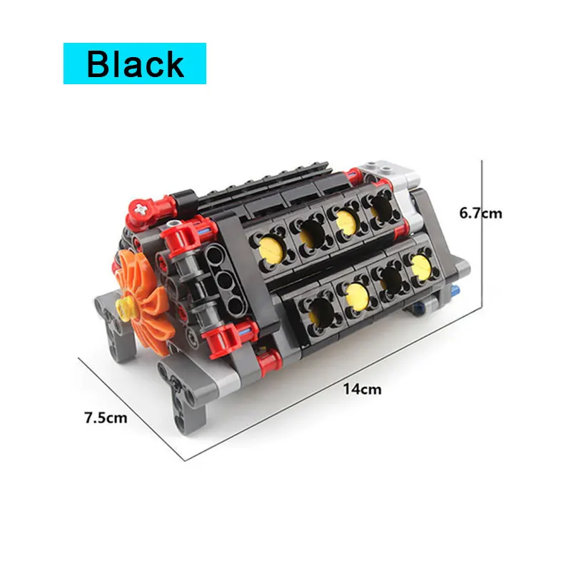 (preto) Conjunto De Blocos De Montagem Para Modelo De Motor De Simulação V16