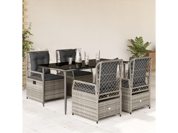 Vidaxl 5 Pcs Conjunto De Jantar P/ Jardim C/ Almofadões Vime Pe Cinza