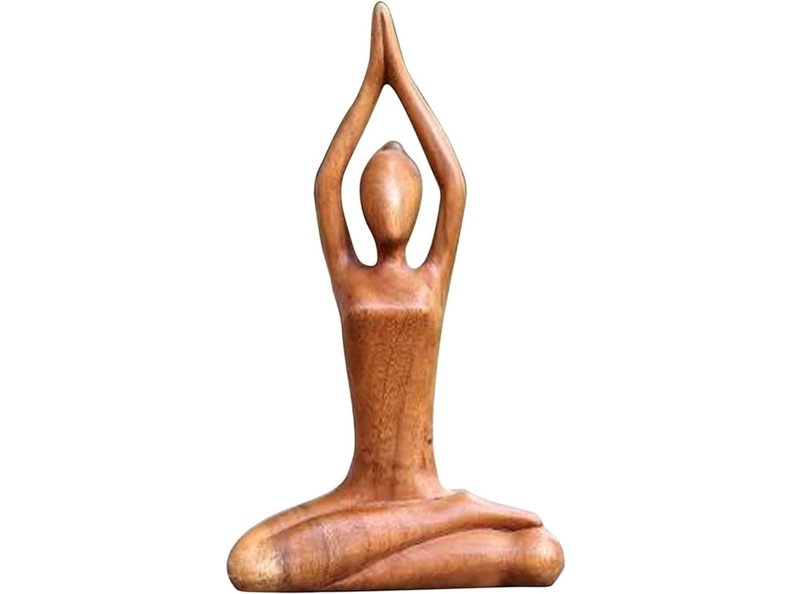Escultura de Yoga em Madeira com Figura Feminina em Meditação, 4 X 10 X 18 Cm Decoração Artística para Mesa, CHABERLU
