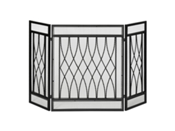 Tela De Lareira Dobrável De 3 Painéis Com Dobradiças, Estrutura Metálica Decorativa, 126x3x80 Cm, Preto.