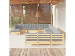 Conjunto Lounge Jardim 13 Peças C/ Almofadões Cinza Pinho Dkd Home Decor
