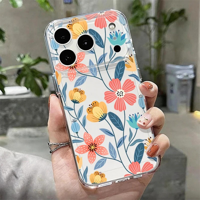 Capa Transparente Com Padrão Para Iphone 14 Pro, À Prova De Choque E Com Parte Traseira Em Silicone Tpu Macio.