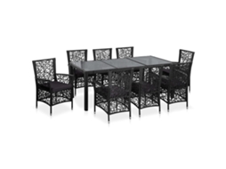Vidaxl 9 Pcs Conjunto De Jantar Para Exterior Vime Pe Preto