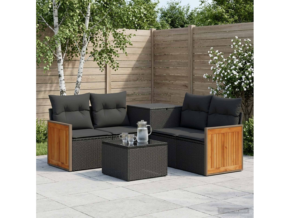 Vidaxl Conjunto De Sofás 6 Unid. Preto Rattan Poliéster E Aço