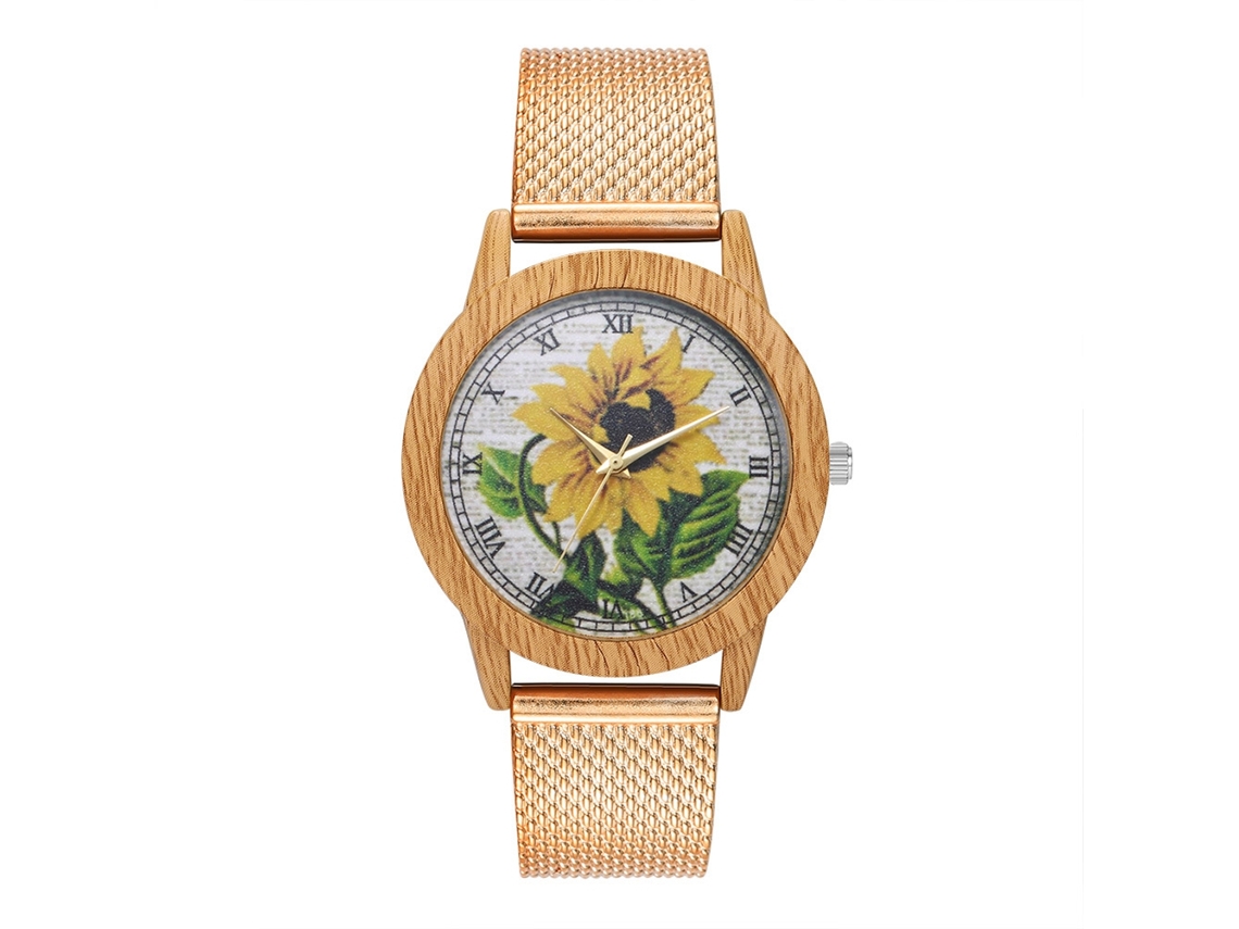 Reloj De Pulsera Analógico De Acero Inoxidable Con Correa De Malla Moda Oro Rosa T88-f