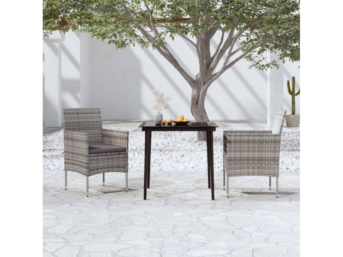Conjunto 3 Pcs De Jantar Para Jardim C/ Almofadões Cinzento/preto Dkd Home Decor