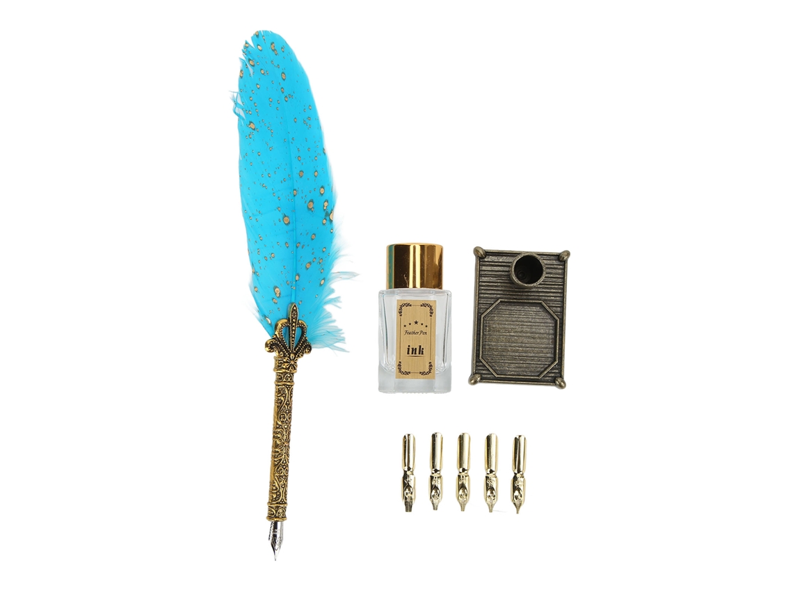 Caneta Pena de Textura Macia em Liga de Zinco com Ponta Gravada, Estilo Vintage, Conjunto de Mergulho para Caligrafia Diy, Azul Celeste AQUAFORGE