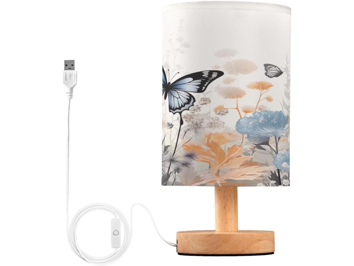 Abajur De Cabeceira Led Com Flores E Borboletas, Portas Usb, Luminária De Mesa, Luminária De Leitura, Luminária De Mesa